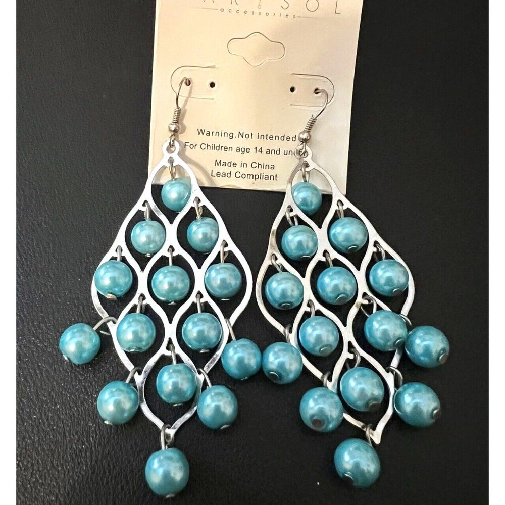 Marysol Gorgeous Beachy Carribean Blue Tiered Dangle Drop Earrings